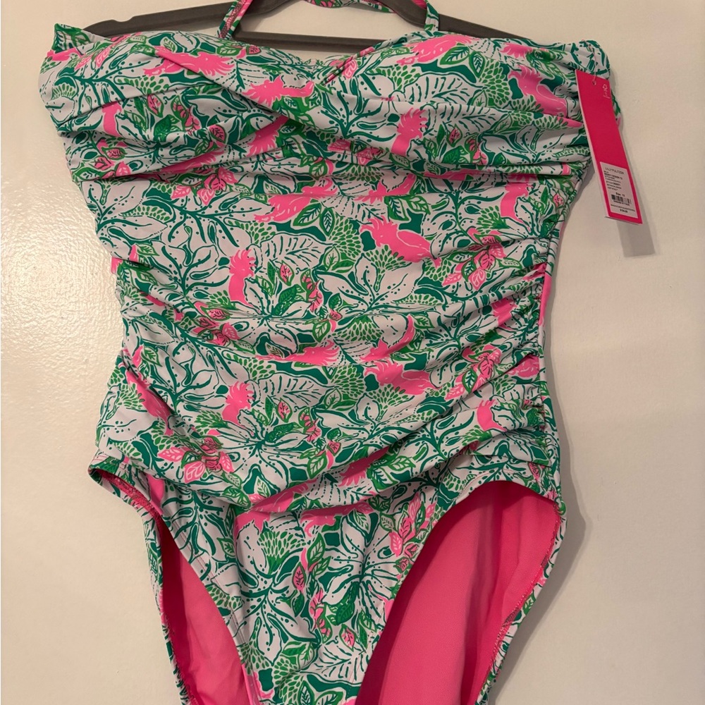 Lilly Pulitzer Pink and Green Just Wing It One Piece Swimsuit